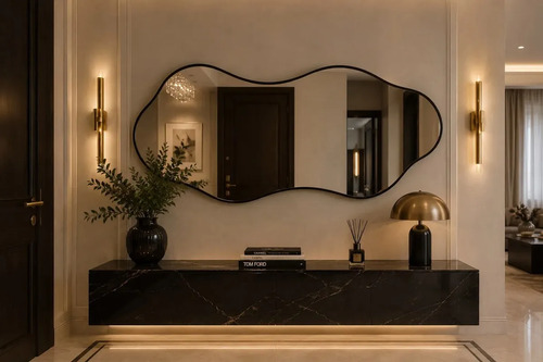 Espelho Orgânico grande com Moldura Lapidado 100x50 Preto