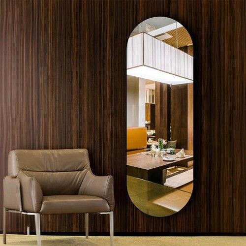 Espelho Oval Orgânico De Parede Grande 150x50 Corpo Inteiro Moldura Caramelo