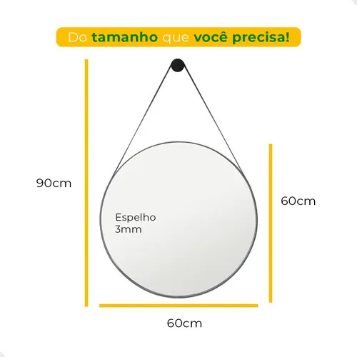 Espelho Para Banheiro Decorativo Redondo 60cm Com Suporte