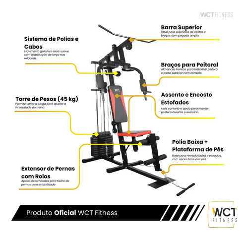 Estação De Musculação De 45kg Wct Fitness Cor da estrutura Preto Cor do estofamento Preto e vermelho