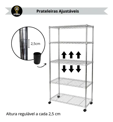Estante 5 Prateleiras Aramada Cromada Aço Organizadora