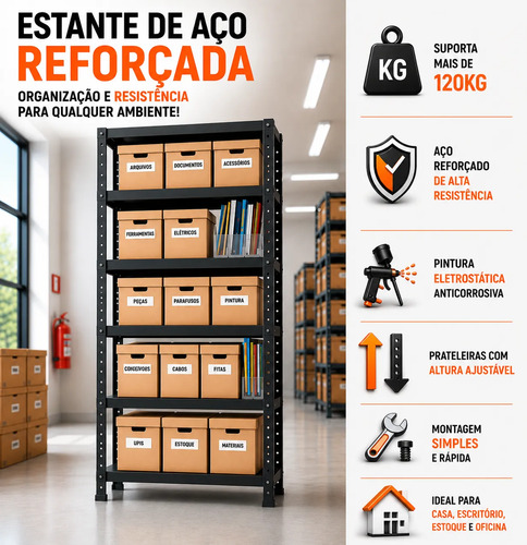 Estante Armário De Aço 6 Bandejas 60cm Na Cor Preta