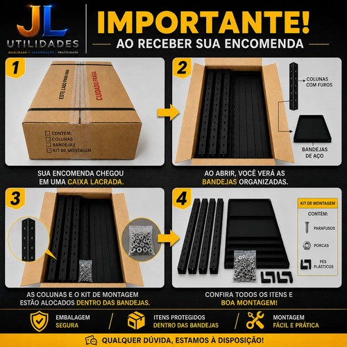 Estante Armário De Aço 6 Bandejas 60cm Na Cor Preta