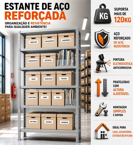 Estante Armário De Aço 6 Bandejas 90cm Cinza