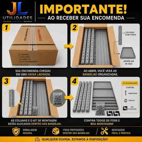 Estante Armário De Aço 6 Bandejas 90cm Cinza