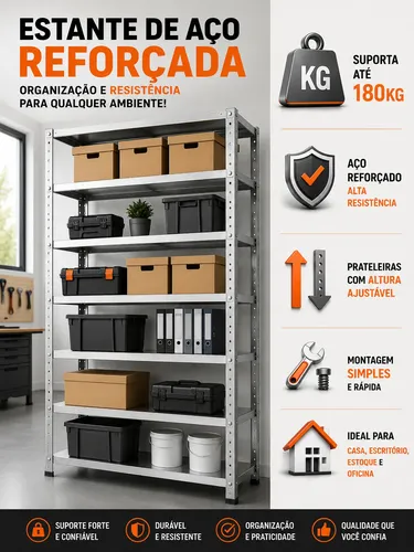 Estante De Aço 6 Prateleiras 198x90cm Multiuso Reforçada