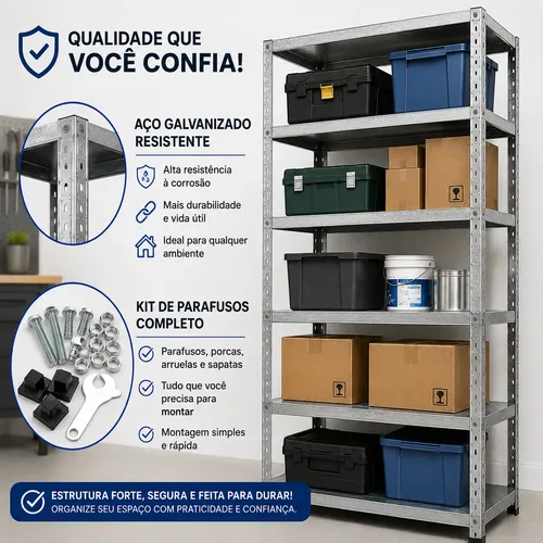 Estante De Aço 6 Prateleiras 198x90cm Multiuso Reforçada