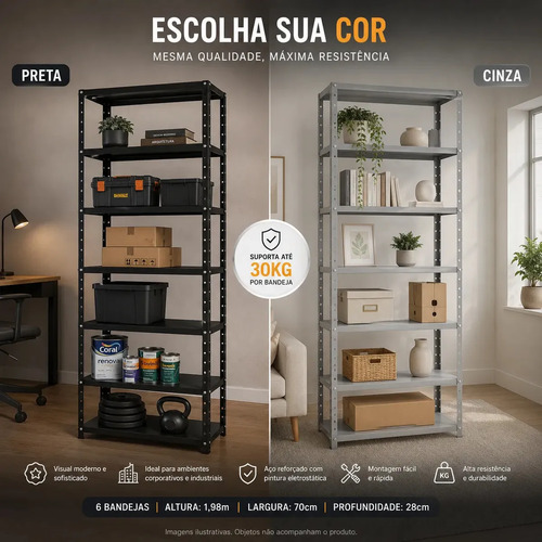 Estante De Aço Multiuso 6 Bandejas Reforçada Antiferrugem
