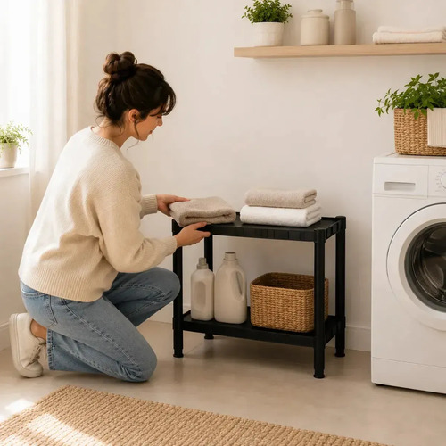 Estante Plastica Modular 2 Prateleiras Multiuso Organizadora Preta - Marianopole