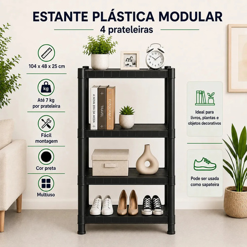 Estante plastica modular 4 prateleiras multiuso organizadora