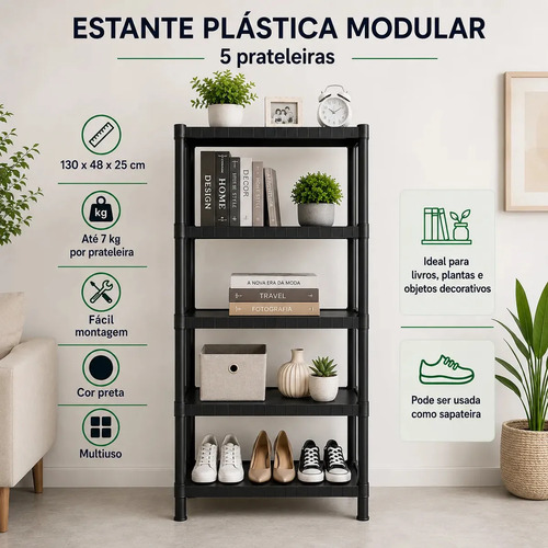 Estante plastica modular 5 prateleiras multiuso organizadora