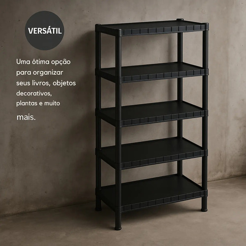 Estante Plástica Preta 5 Prateleiras Modular 136cm Altura