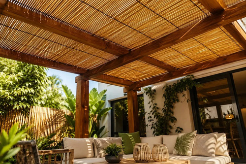 Esteira de Bambu Santa Cecília 5m x 1m Marrom-claro Decoração Tenda