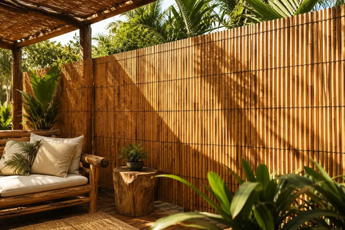 Esteira de Bambu Santa Cecília 5m x 1m Marrom-claro Decoração Tenda