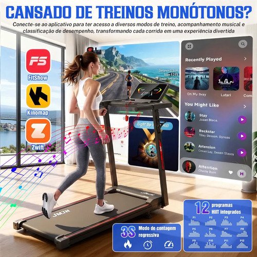Esteira Elétrica Ergométrica 3.0HP 1-14km/h Com Bluetooth + Fitshow App Suporta até 200KG Dobrável JMJN