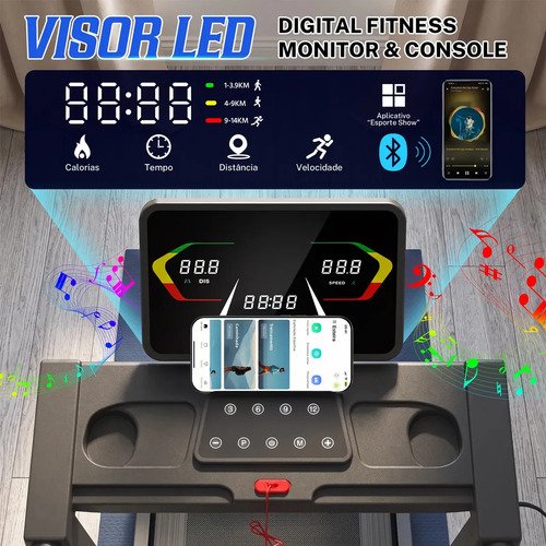Esteira Elétrica Ergométrica 3.0HP 1-14km/h Com Bluetooth + Fitshow App Suporta até 200KG Dobrável JMJN