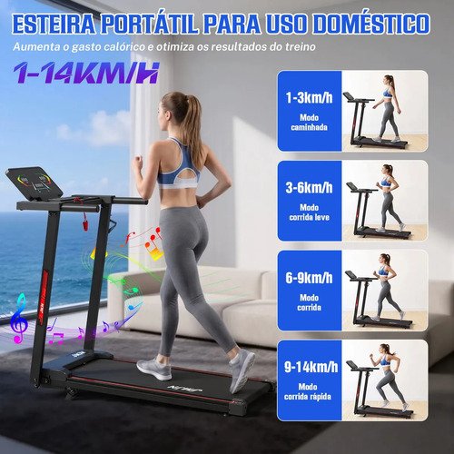 Esteira Elétrica Ergométrica 3.0HP 1-14km/h Com Bluetooth + Fitshow App Suporta até 200KG Dobrável JMJN
