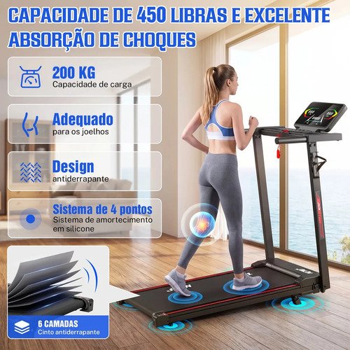 Esteira Elétrica Ergométrica 3.0HP 1-14km/h Com Bluetooth + Fitshow App Suporta até 200KG Dobrável JMJN