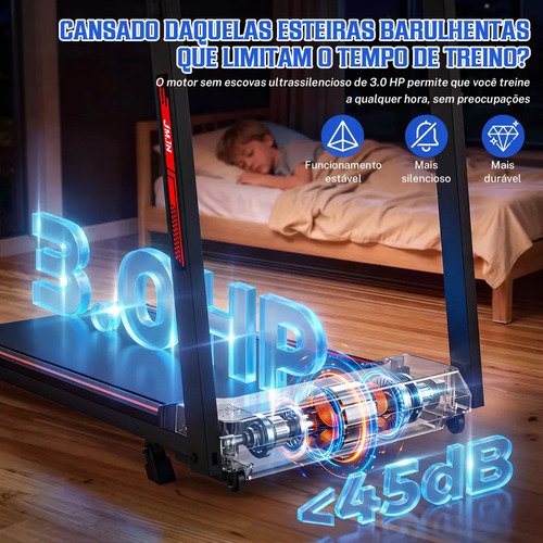 Esteira Elétrica Ergométrica 3.0HP 1-14km/h Com Bluetooth + Fitshow App Suporta até 200KG Dobrável JMJN