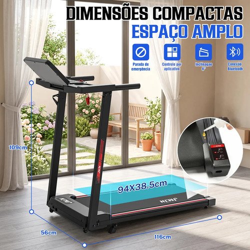Esteira Elétrica Ergométrica 3.0HP 1-14km/h Com Bluetooth + Fitshow App Suporta até 200KG Dobrável JMJN