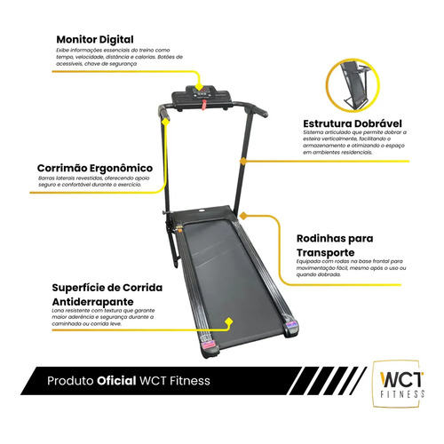 Esteira Elétrica Ergométrica Bivolt Ginastica Wct Fitness Cor Preto