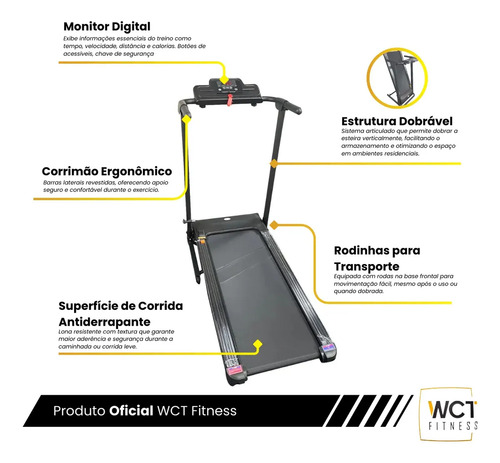 Esteira Elétrica Ergométrica Bivolt Ginastica Wct Fitness Cor Preto