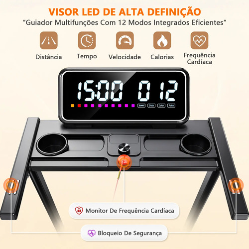 Esteira Elétrica Ergométrica Dobrável 12km C/tela Led Bivolt