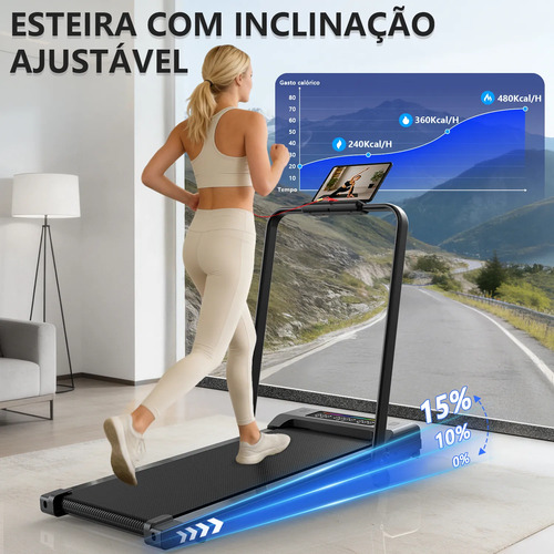 Esteira Elétrica Ergométrica Fitness Dobrável Com Tela Led