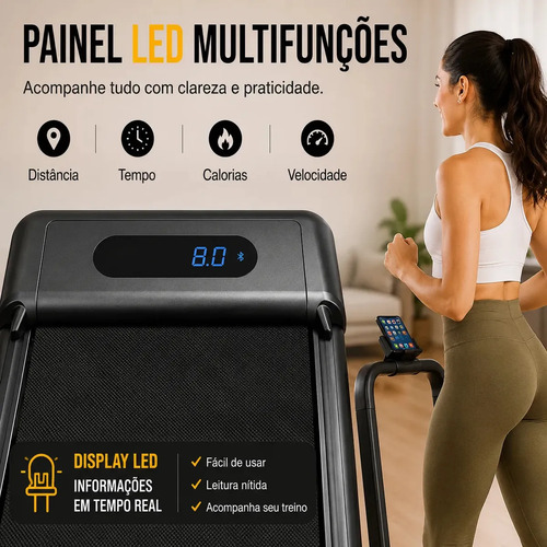Esteira Ergométrica Dobrável Elétrica Com Painel LCD e Controle Remoto Para Casa Academia Preta
