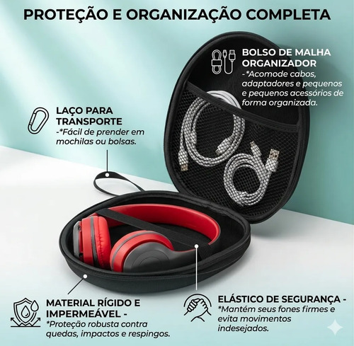 Estojo Portátil Para Headphone, Capa Case Fone De Ouvido