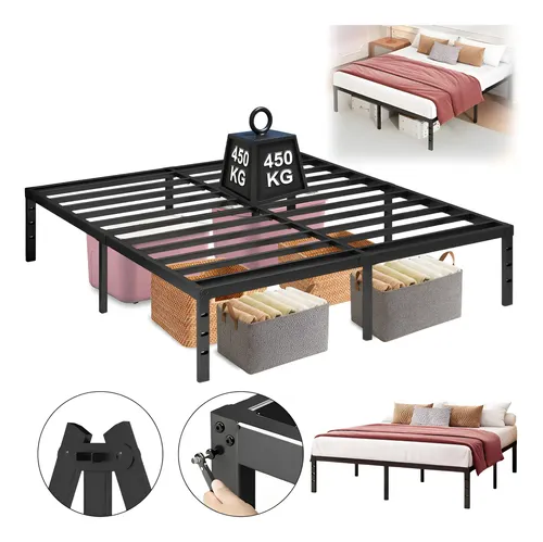 Estrutura de cama metal casal cespaco de armazenamen 400kg