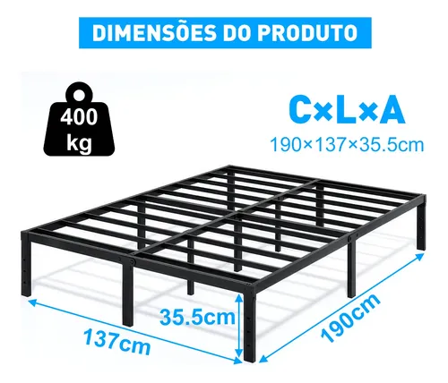 Estrutura De Cama Metal Casal C/espaço De Armazenamen 400kg