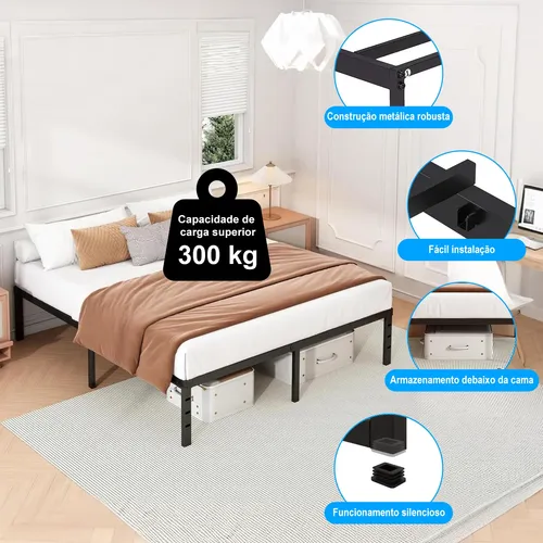 Estrutura De Cama Metal Casal C/espaço De Armazenamen 400kg