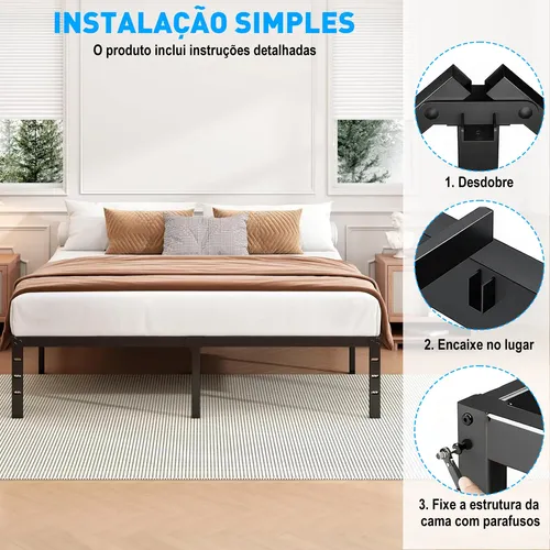 Estrutura De Cama Metal Casal C/espaço De Armazenamen 400kg