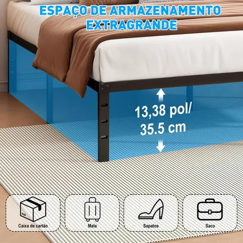 Estrutura De Cama Metal Casal C/espaço De Armazenamen 400kg