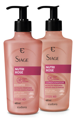 Eudora kit siage nutri rose shampoo 400ml condicionador 4