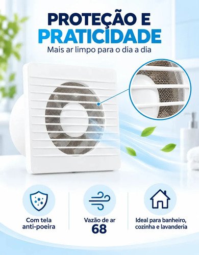 Exaustor de Banheiro Bivolt 4 Polegadas 8W Silencioso com 7 Pás Tela Protetora Contra Insetos Diâmetro de Instalação 10cm Ventilação Potente Baixo Ruído e Fácil Instalação