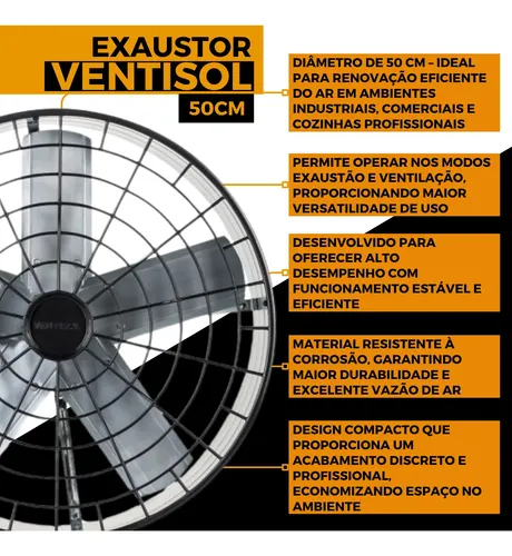 Exaustor Industrial Ventisol 50 Cm Com Reversão 220v