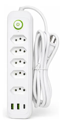 Extensao 5 tomadas e 2 usb 1 pd led bivolt power 110v220v