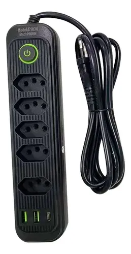 Extensão 5 Tomadas E 2 Usb 1 Pd Led Bivolt Power 110v/220v