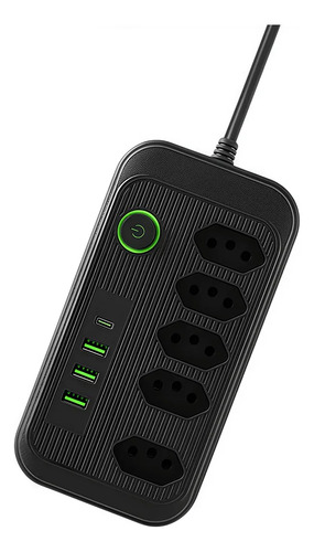 Extensao 5 tomadas e 3 usb 1 pd led bivolt power 110v220v