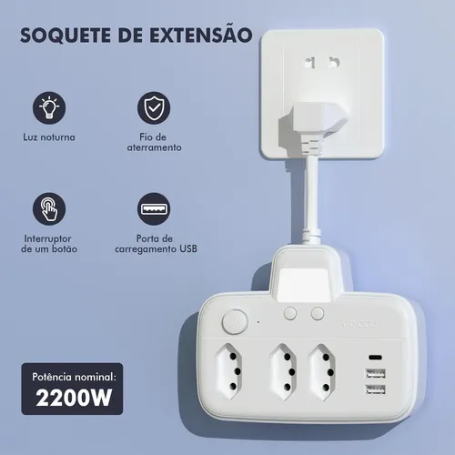 Extensão Coibeu Série Luar 3tomadas 2 Usb 1pd Bivolt Led