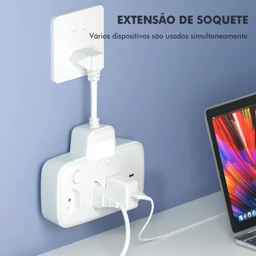 Extensão Coibeu Série Luar 3tomadas 2 Usb 1pd Bivolt Led