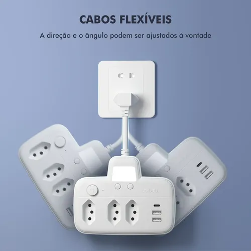 Extensão Coibeu Série Luar 3tomadas 2 Usb 1pd Bivolt Led