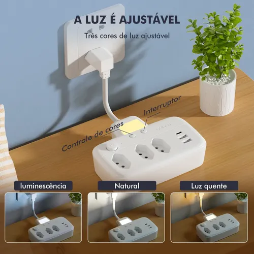 Extensão Coibeu Série Luar 3tomadas 2 Usb 1pd Bivolt Led