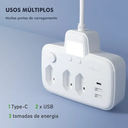 Extensão Coibeu Série Luar 3tomadas 2 Usb 1pd Bivolt Led