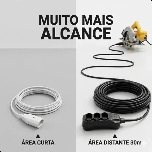 Extensão Elétrica 30 Metros Reforçada 3 Tomadas Cabo Resistente 10a 20a Bivolt Uso Profissional Residencial Obra Alta Durabilidade