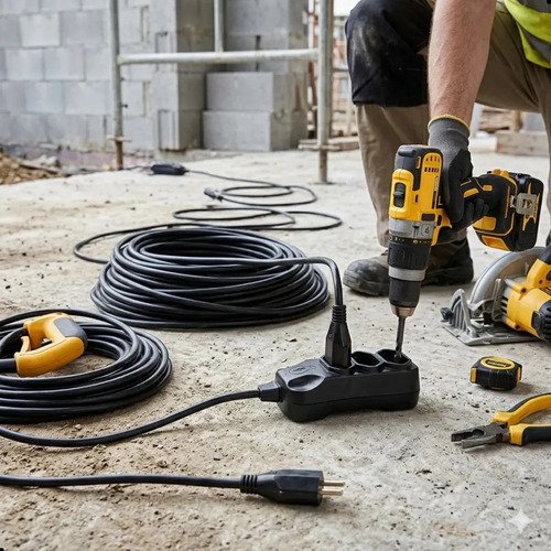 Extensão Elétrica 30 Metros Reforçada 3 Tomadas Cabo Resistente 10a 20a Bivolt Uso Profissional Residencial Obra Alta Durabilidade
