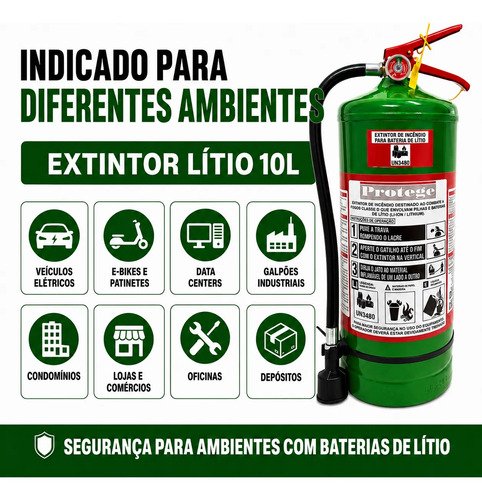 Extintor Para Bateria De Lítio 10 Litros Agente Encapsulante