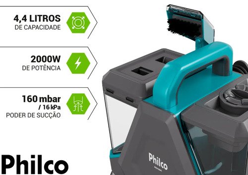 Extratora de Sujeira Portátil Philco PEX30A Borrifa Esfrega e Extrai 2000W 2,6L de Potência e Bico de Autolimpeza